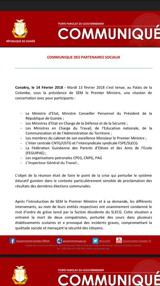Grève des enseignants: que fait le gouvernement? ( communiqué )